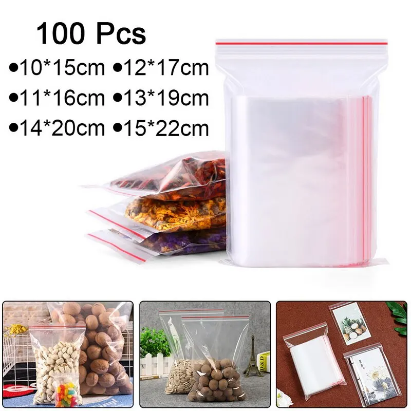 100 шт пластиковые пакеты Ziplock упаковка для пищевых продуктов ювелирные изделия