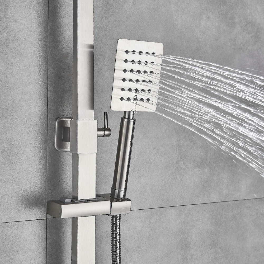 

Смеситель для душа, поворотный излив для ванны, настенное крепление, дождевая насадка для душа 8 дюймов, ручной душ, хромированный/черный