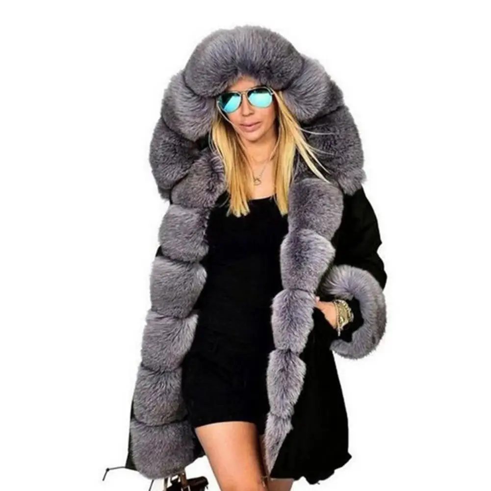 Женская зимняя куртка пальто модное женское с капюшоном искусственный мех