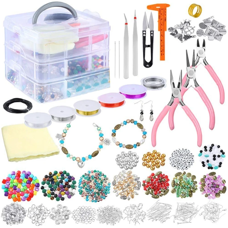 

Jewelry Making Supplies Kit with Beads Charms Findings Jewellery Pliers Beading Wire for DIY Necklace Bracelet Earrings