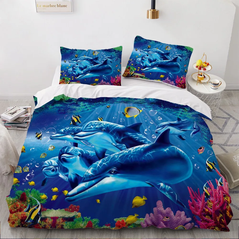 

3D Animal Comforther Covers Custom Design Sea Animal Duvet Cover Sets Pillow Covers Queen Double Single Size Black Bedclothes