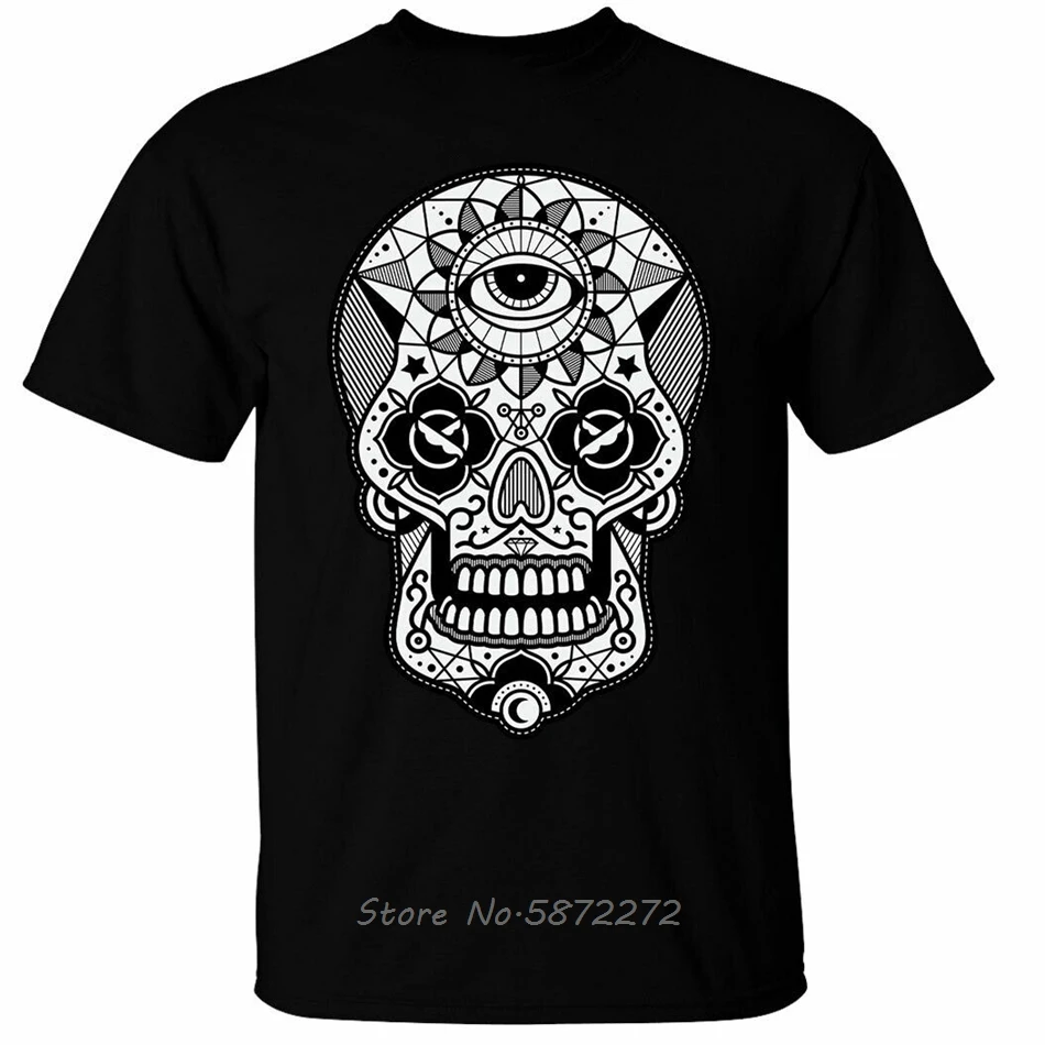 

Sugar Skull T-Shirt Candy Men High Quality Casual Printing TShirt Summer Cotton O-neck Tees Tops