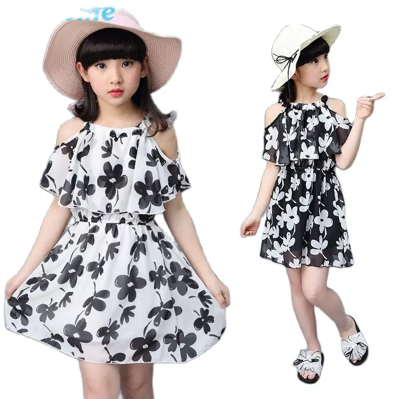 Пляжные платья с открытыми плечами для девочек-подростков Летнее Детское
