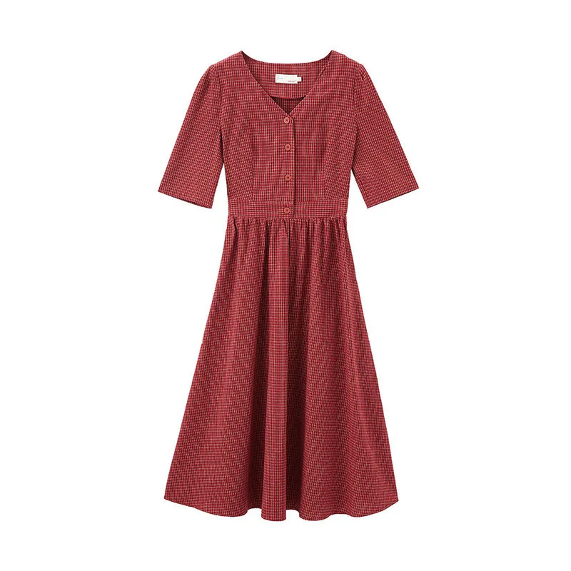 INMAN весна 2020 Новое поступление однобортное клетчатое длинное платье средней