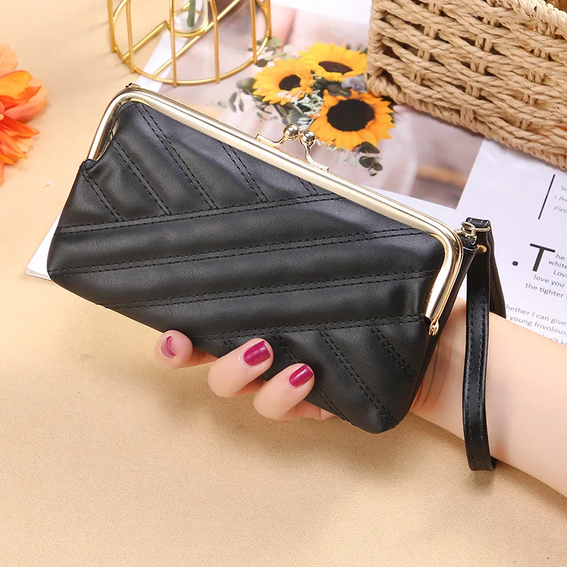 

MJ Women Clutch Wallet PU Leather Kiss Lock Coin Pocket 2021 New Fashion Female Wristlet Purse Versatile Phone Bags for Girls