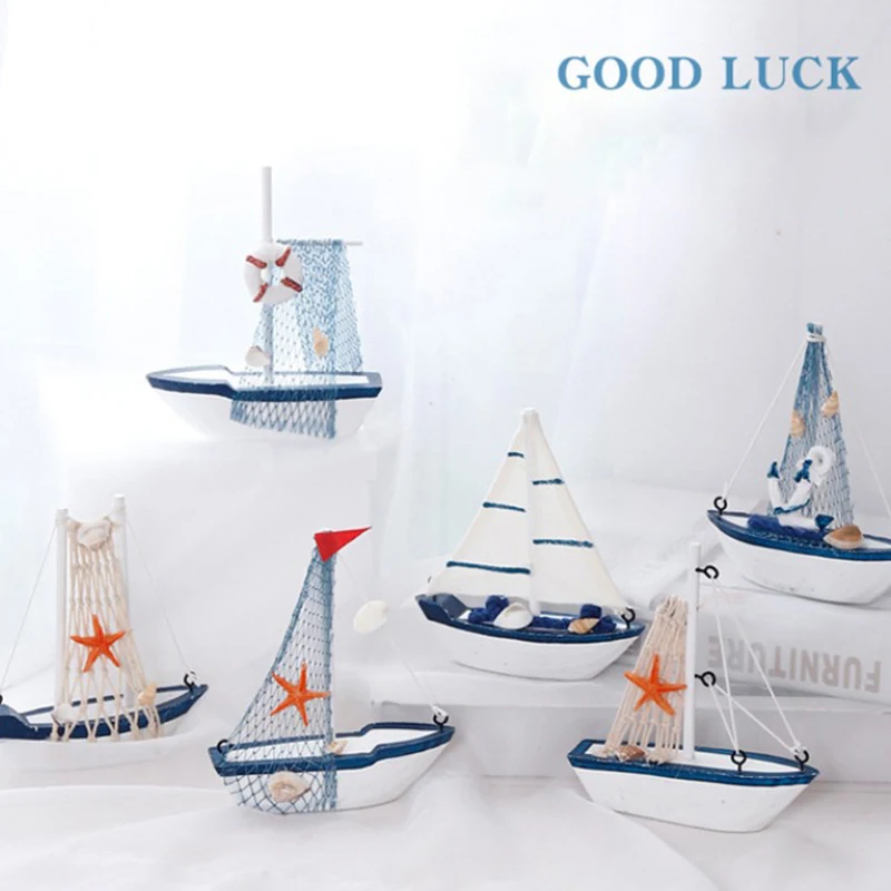 

Marine Nautical Creative Sailing Vintage Decoration Figurines Miniature Mediterranean Style Ship Wooden Boat Crafts Ornaments