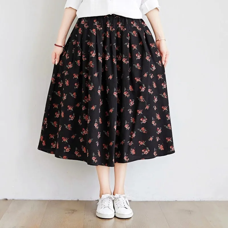 Винтажная хлопковая юбка трапециевидной формы с цветочным принтом saia для женщин