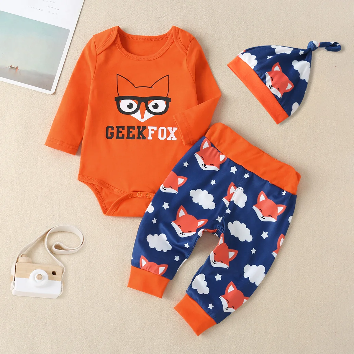 New Newborn 3 Pcs Infant Baby Boy Girl Clothing Set Long Sleeve Wolf Romper Kid Tops T-shirt+Leggings Pants+Hat Outfit Clothes | Детская