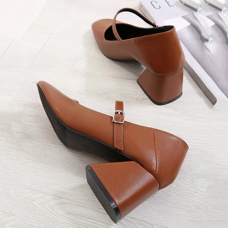 Туфли Мэри Джейн в стиле ретро удобные офисные туфли на квадратном каблуке двух