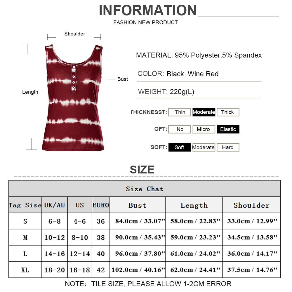 

Female Fashion Striped Print Basic Button Tank Tops 2021 Summer Casual Vest for Women Tie-dye Round Neck Sleeveless T Shirt D30