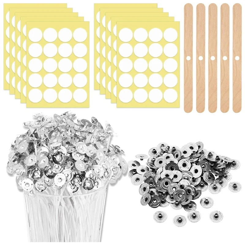 

8 Inch Candle Wicks,400PcsCandle Wick Stickers,Metal Tabs with Candle Wick Holders for DIY Candle Making Accessories