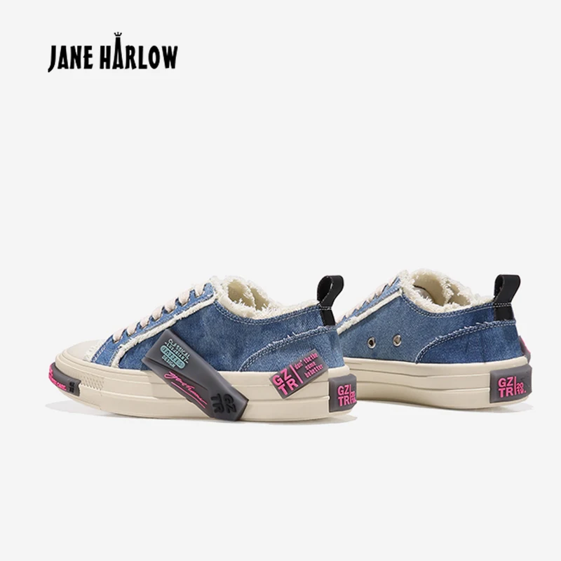 JANE HARLOW/джинсовая парусиновая обувь модная повседневная на плоской подошве со