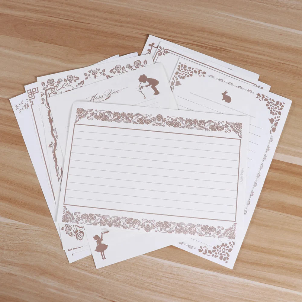 

8 Pcs Letter Paper Creative Vintage Lace Stationery for School Office Use(White Rabbit)