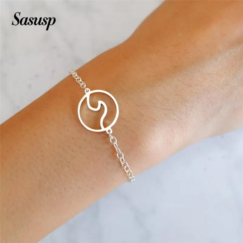 Sasusp минимализм волна карта Звезда геометрический браслет из нержавеющей стали