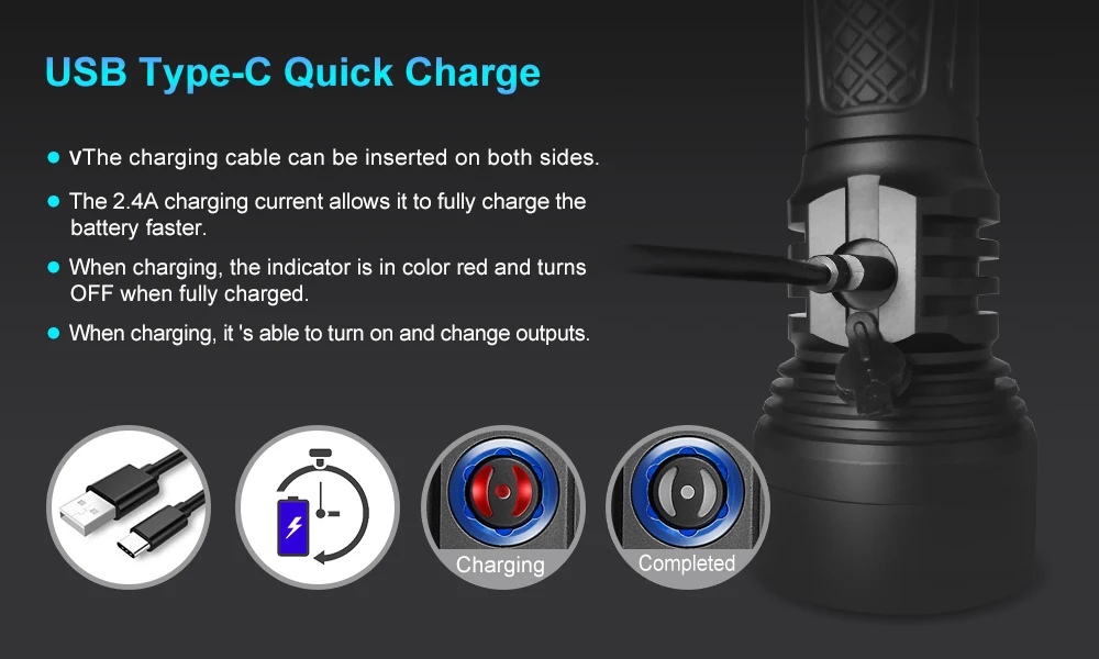 Люминесцентный супер яркий поисковый фонарик ODL20C Max Beam Distancse 860 метров usb type-C Quick Charge+ 26650 аккумулятор