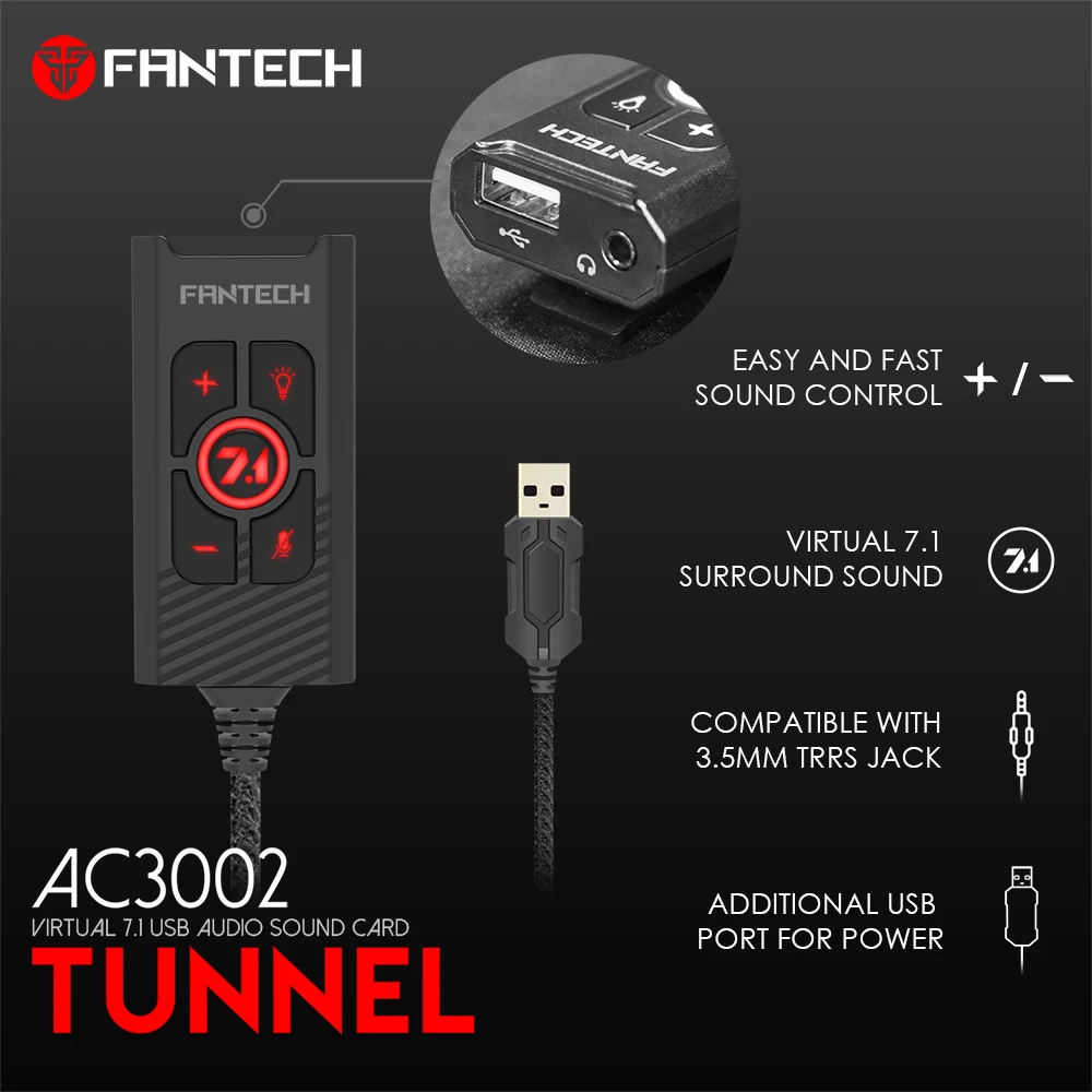 FANTECH AC3002 7 1 Аудио Звуковая карта громкость и микрофон контроль рисков ler