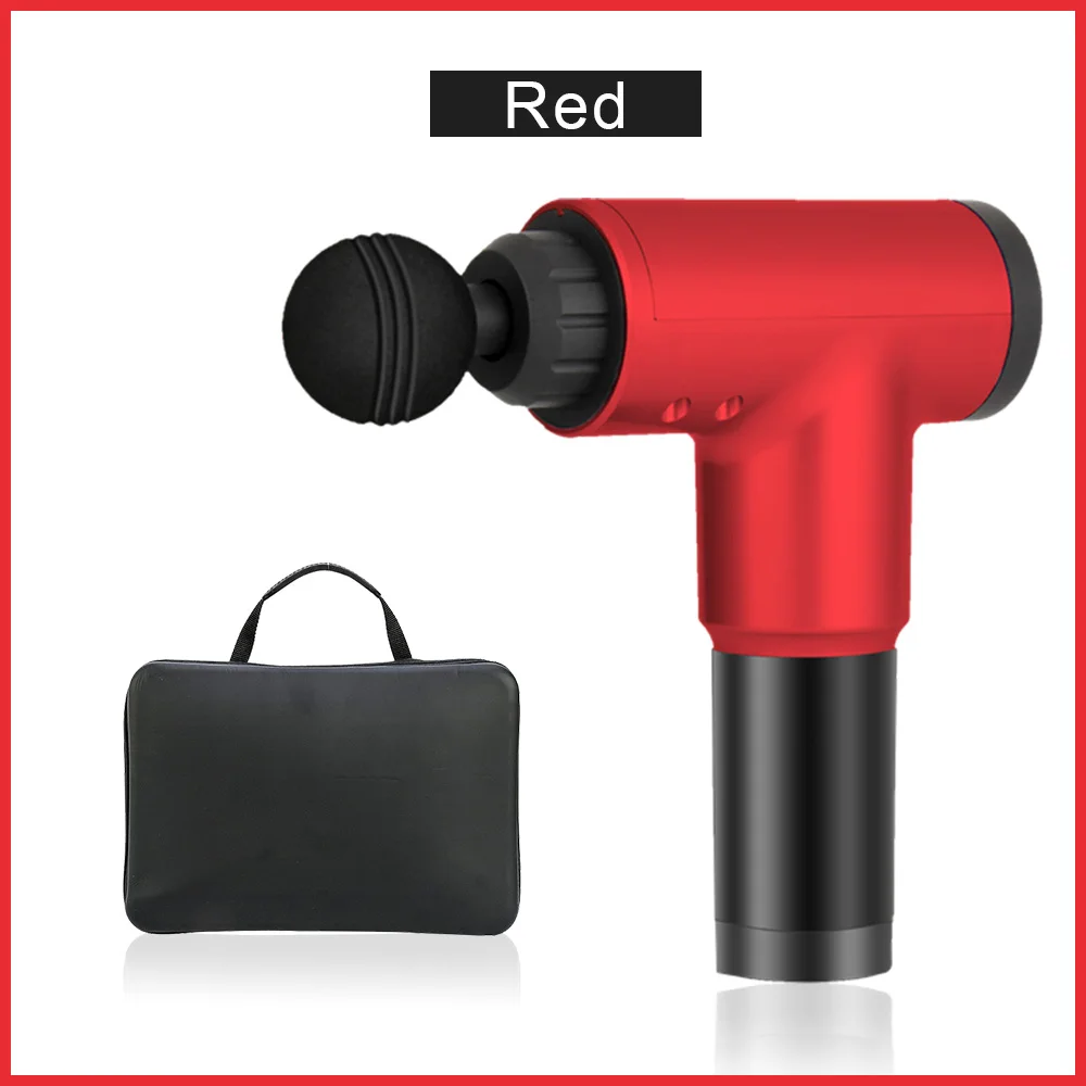 Red with bag Высокомощный массажный пистолет для мышц, высокоскоростной Вибрационный массажер, пистолет для использования после фитнеса, разлагается молочная кислота, облегчается боль, расслабляет тело - Цвет: Red with bag