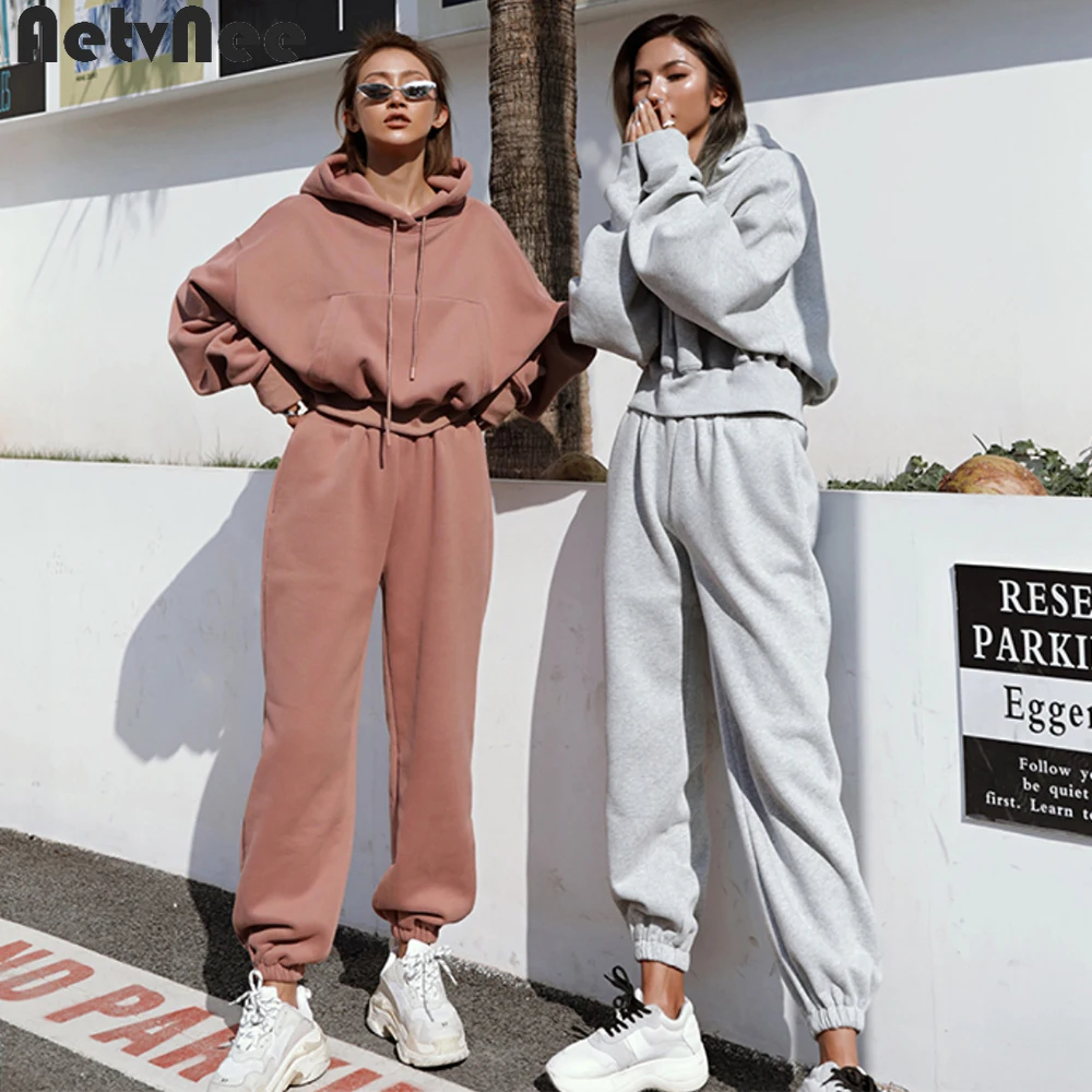 

Зимний спортивный костюм, женские штаны, комплекты, толстовка большого размера + Тренировочные штаны для бега, комплект из двух предметов, Т...