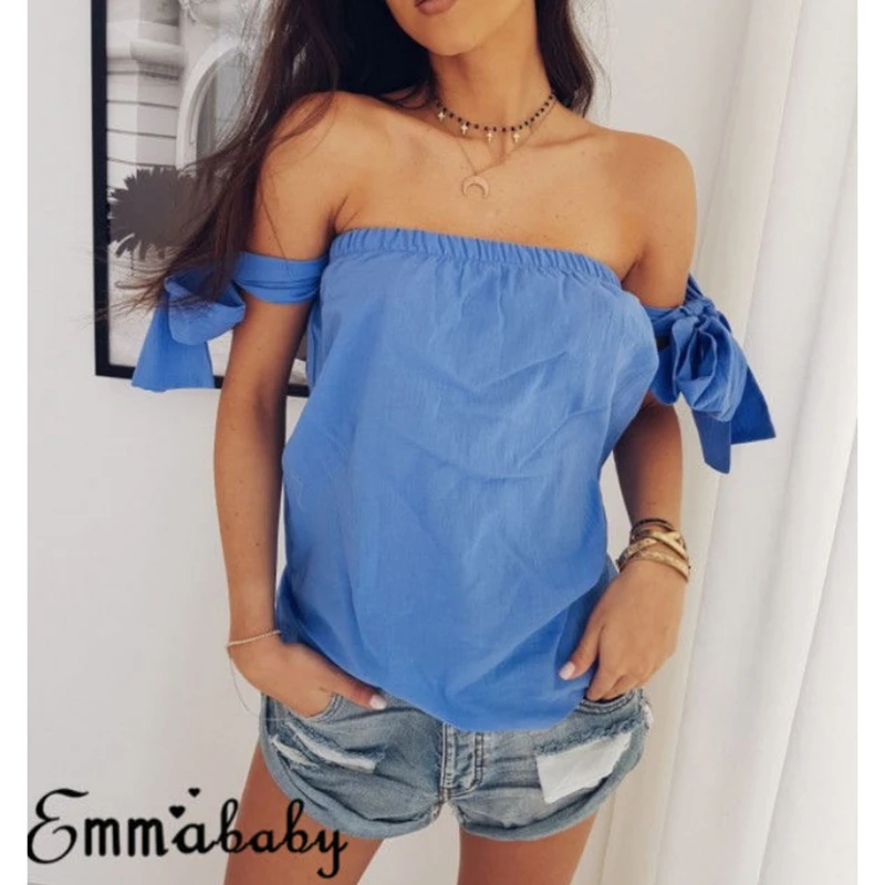 Женская блузка без бретелек с открытыми плечами|Блузки| |