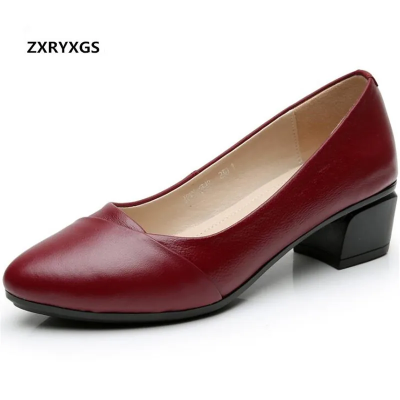 

2020 New Spring Autumn Women Shoes Elegant Comfort Genuine Leather Shoes high heel shoes woman Fashion Casual Shoes Black Red