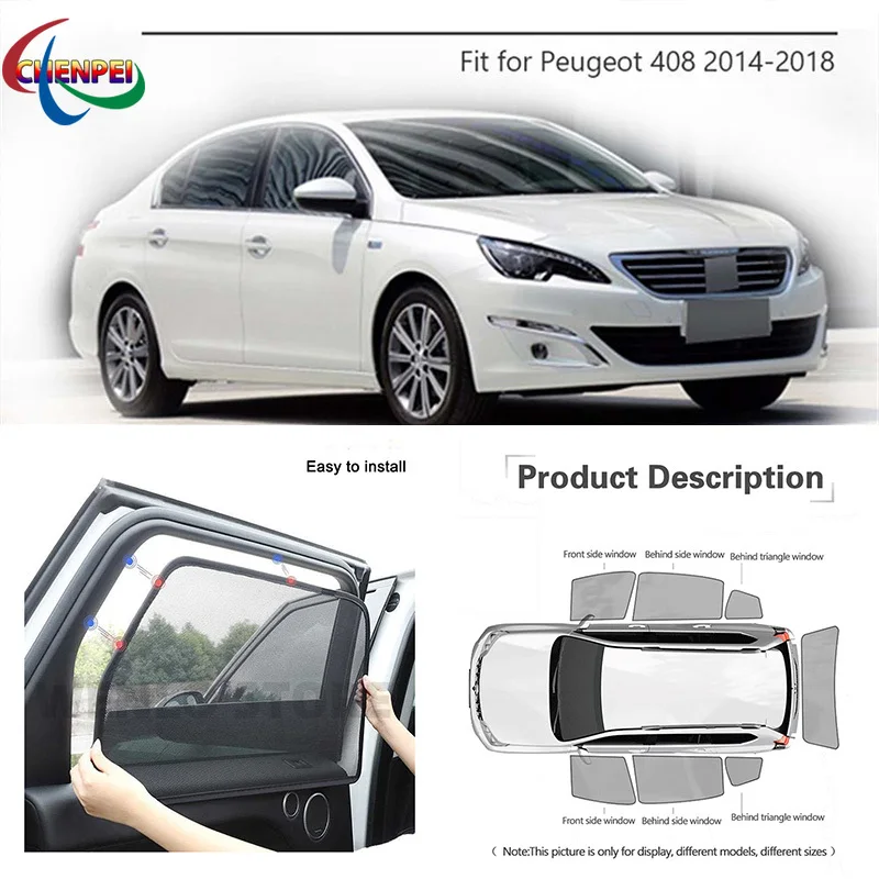 For Peugeot 408 2014 Car Full Side Windows Magnetic Sun Shade UV Protection Ray Blocking Mesh Visor Car Decoration Accessories