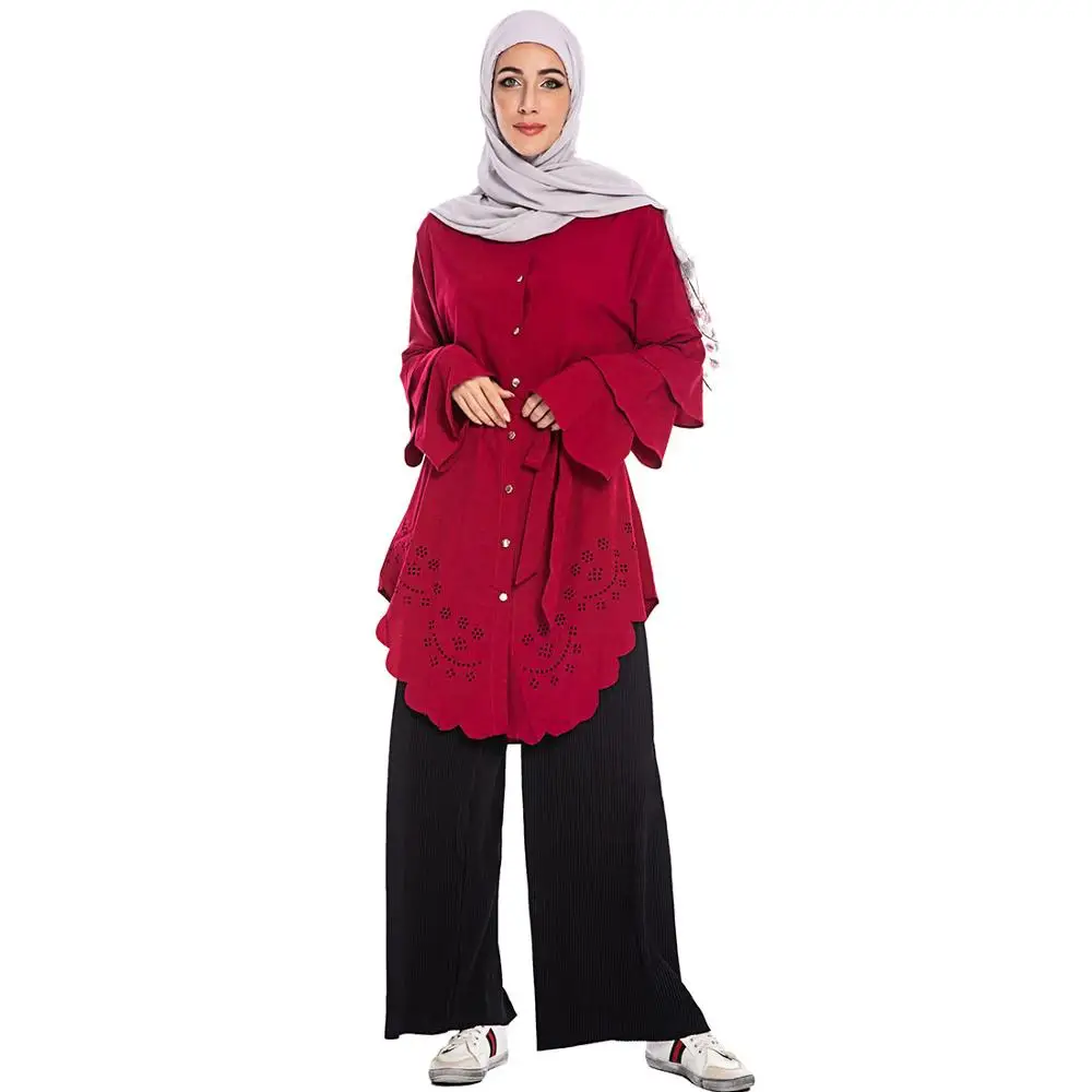 Длинные рубашки мусульманская женская мода рукав-лепесток одежда Оман Дубай