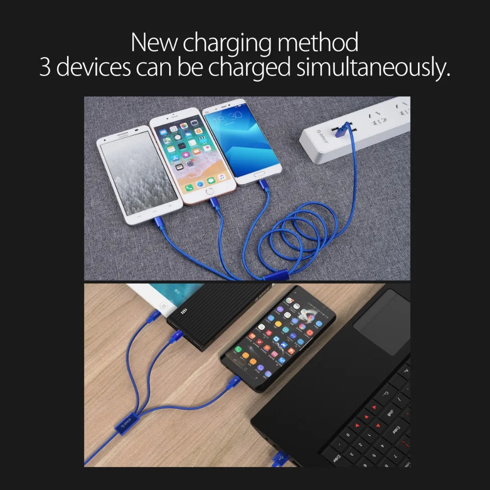 USB кабель ORICO H3S 3 в 1 зарядный A к Micro B/Type C/Lighting для iPhone XS XR 7 Huawei P20 Xiaomi 8|Кабели