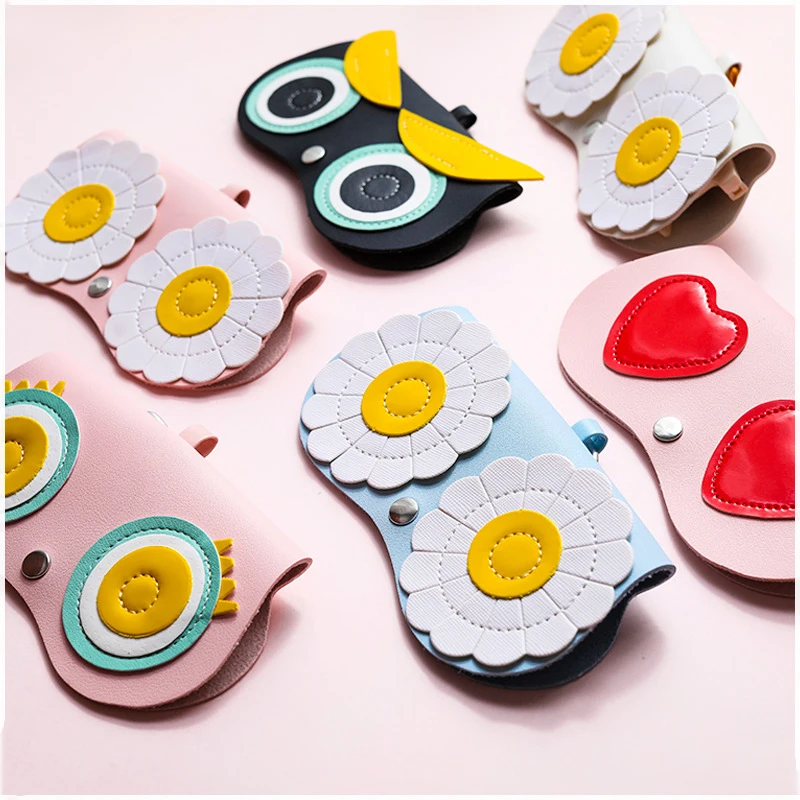 Мультяшные Ins портативные ПУ кожаные солнцезащитные очки Чехол Держатель