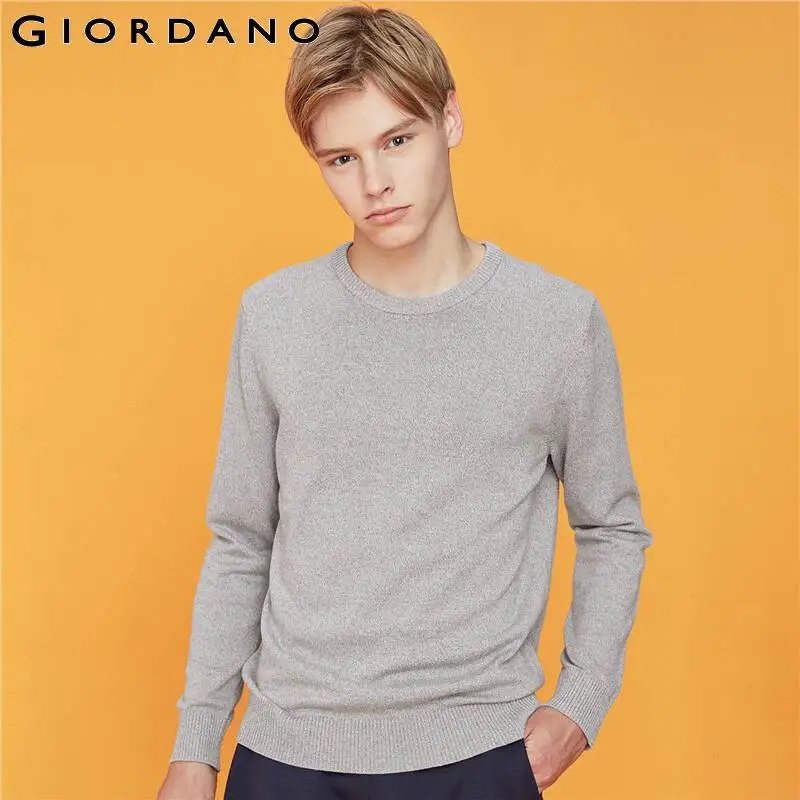 Giordano мужские свитера круглый вырез, длинный рукав трикотажный пуловер Coton Soild цвет легкий Stretechy Chompa Hombre 33059802