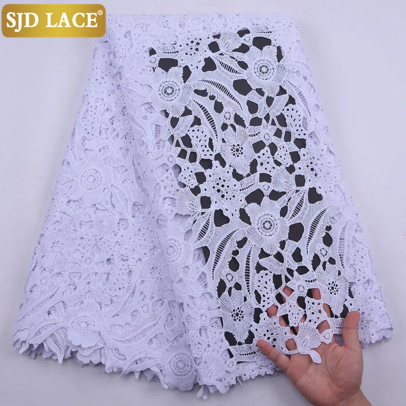 

SJD LACE Embroidery Guipure Cord Laces High Quality African Lace Fabric With Stones Nigerian Lace Fabric For Wedding Party2187B