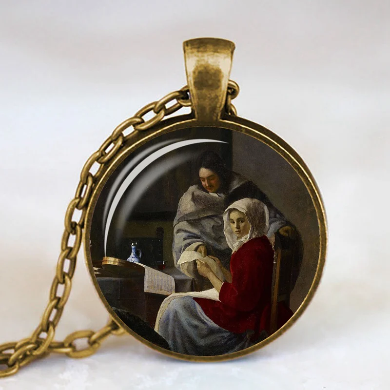 17 Девушка носить жемчуг Johannes Vermeer художественное ожерелье-КУЛОН Серебряная Длинная цепочка ожерелье художественное изображение ожерелье s ювелирные изделия для женщин - Окраска металла: 17