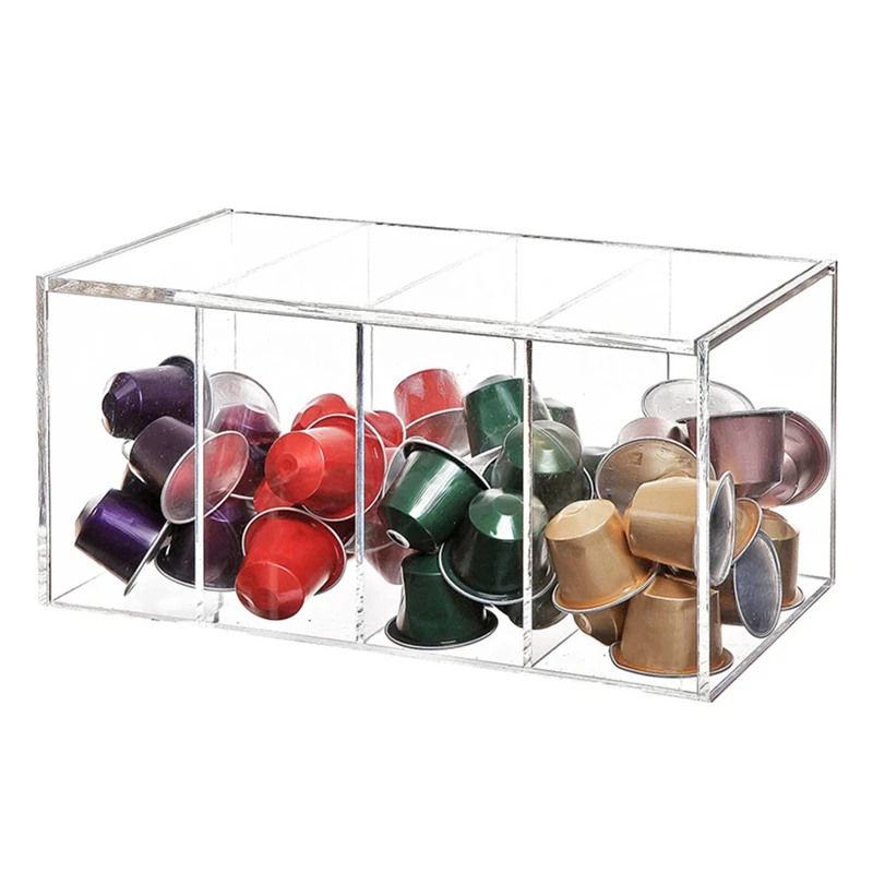 Transparent 4 Grid Acrylic Coffee Capsule Storage Tea Bag Hand-Made Display Box Bar Accessories | Дом и сад