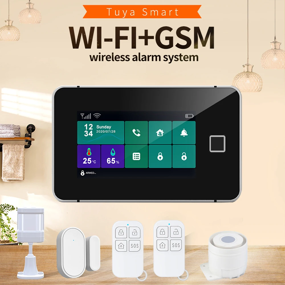Tuya Wi Fi Gsm охранная сигнализация с датчиком отпечатков пальцев и дисплеем