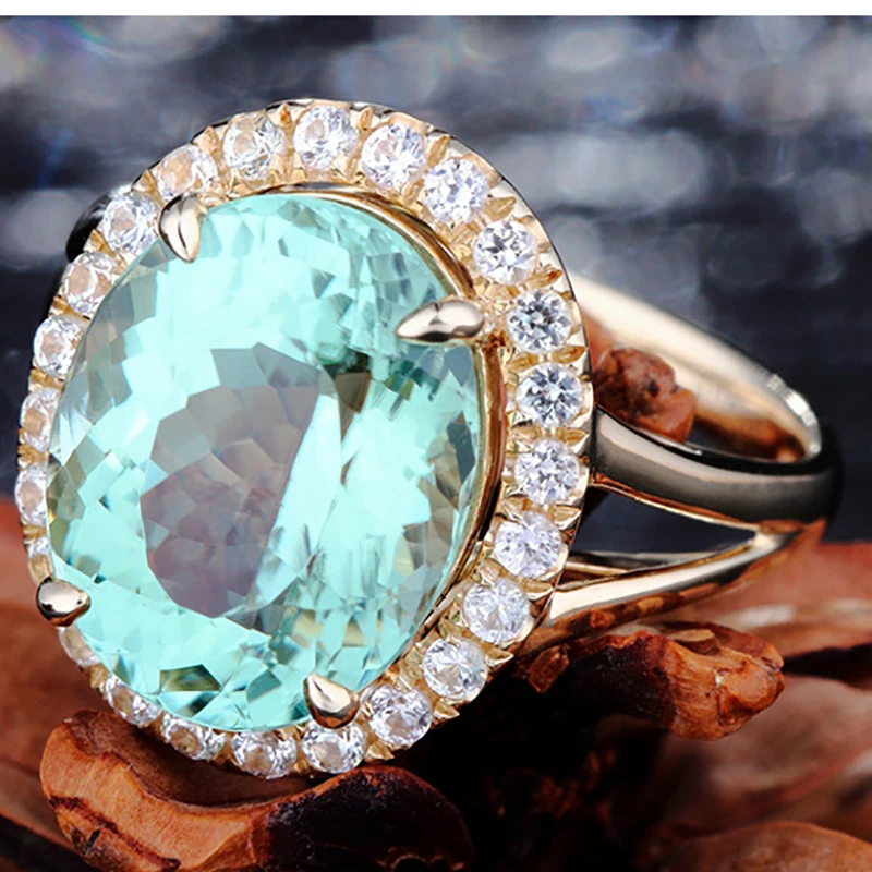 Зеленый Кристалл кольцо овал куб цирконий вечерние Кристальные кольца для