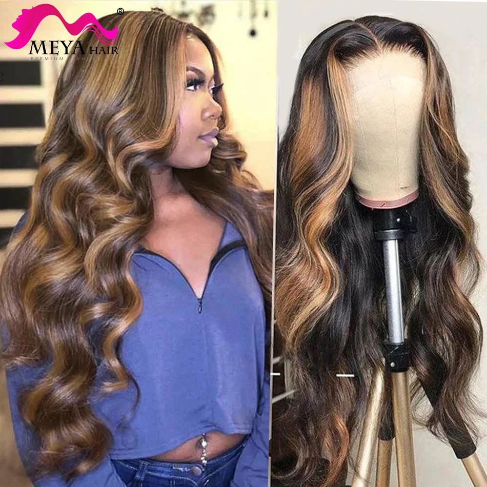 30 Inch Highlight Human Hair Wigs Body Wave Lace Front Wig Brazilian Hair Remy 13x4 Ombre Honey Blonde Brown Lace Frontal Wig