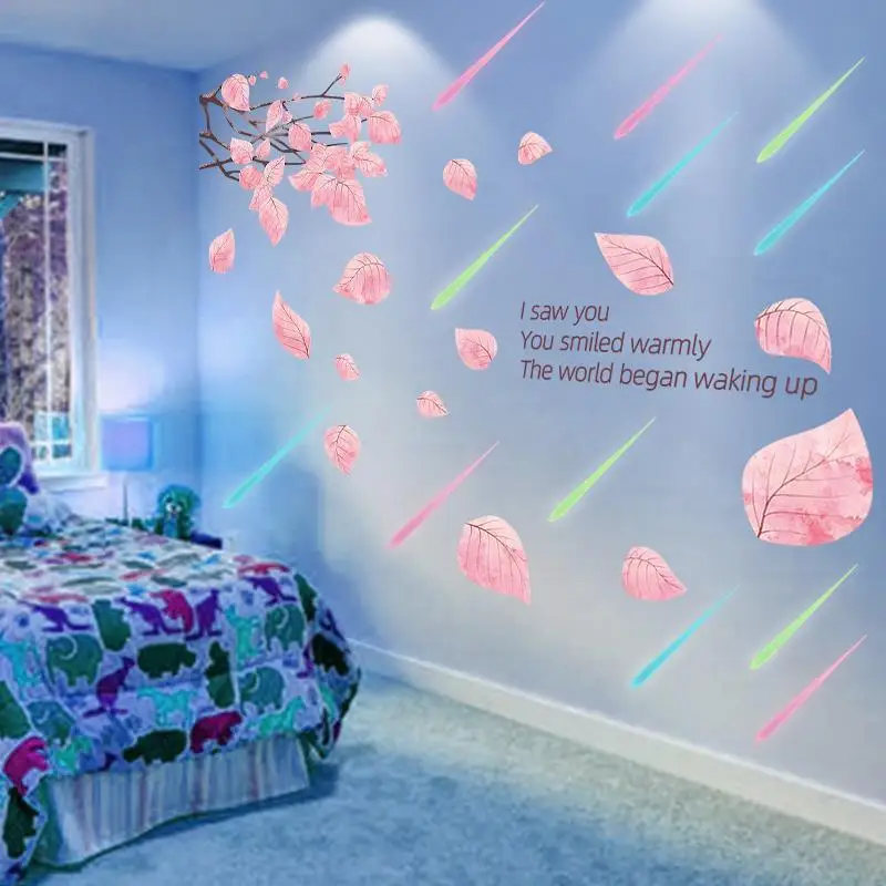 

New year Nordic One Piece Luminous Fluorescent Pink Wings Home Decor Wall Sticker Wallpaper Mural Wall Girls Bedroom Decoration