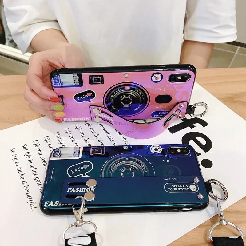 Casyva Wristband camera Phone Case for Samsung A20E A6S A8S A6 A8 PLUS A7 A9 2018 J6 J7 J8 J5 Fashion lanyard soft Back Cover |
