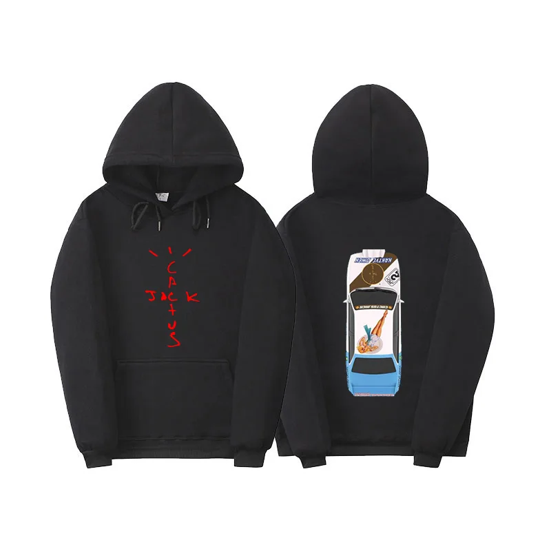 

Harajuku Men's Graffiti Letters JACK Travis Scott Print Plush Sweatshirt Men's Harajuku Fleece Hoodie Hip Hop Hooded Sweatshirt
