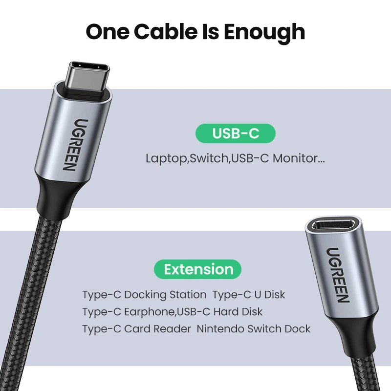 

UGREEN USB C Extension Cable USB Type C 3.1 Gen 2 Male to Female 5A Fast Charging Audio 10Gbps Data Transfer Cable 4K HD