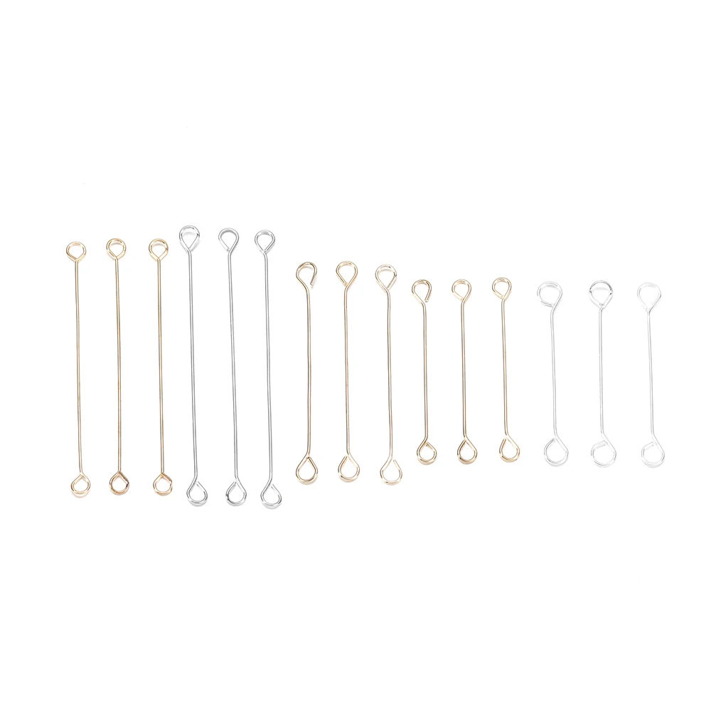 50pcs 15-40 mm Stainless Steel Double Eye Pin Earrings Charm Connector Clip Ear Hook For DIY Jewelry Making Earrings Supplies images - 6