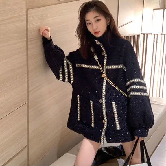 Женское шерстяное пальто-кокон маленькое Свободное пальто в Корейском стиле для