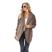 womens sweater coat 2021 autumn and winter fashion plush mid length lapel hooded loose coat