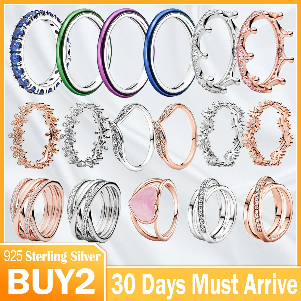 

Authentic 925 Sterling Silver Stackable Heart Daisy Flower Sparkling Ring For Women Original 925 Silver Rings Jewelry Gift