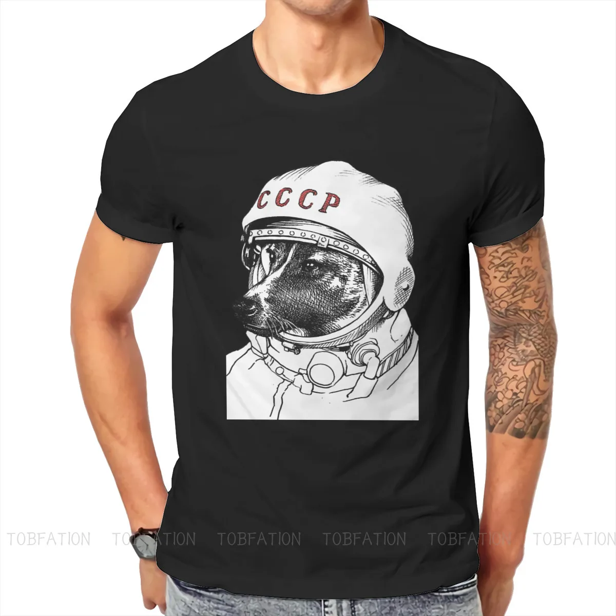 

Laika Cosmonaut Space Dog CCCP T Shirt Classic Fashion Summer Plus size Cotton Men's Tops Harajuku Crewneck TShirt