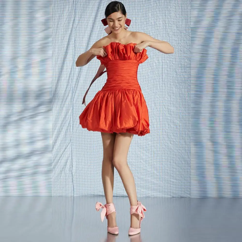 Очаровательные оранжевые короткие женские платья без бретелек сексуальные