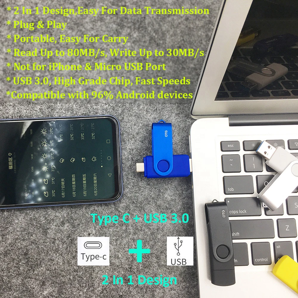 USB флеш накопитель OTG Type C 10 шт. 8 ГБ 16 2 0 32 64 128 256 модный подарок 3 накопители