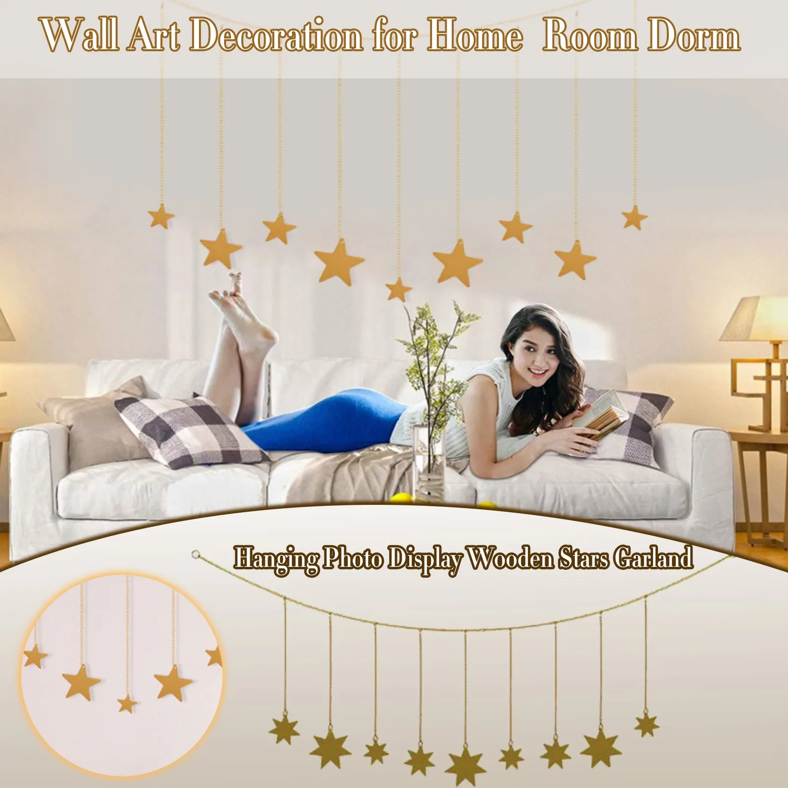 Висячая фотография деревянная гирлянда со звездами с цепочками рамка для картин