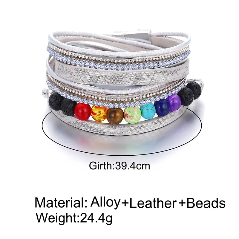 Браслет с бусинами из натурального камня женский мужской браслет стразы кожаные