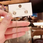 Новинка 2021, длинные висячие серьги золотого цвета с кристаллами для женщин, свадебные серьги в форме капли, модные ювелирные изделия, подарки