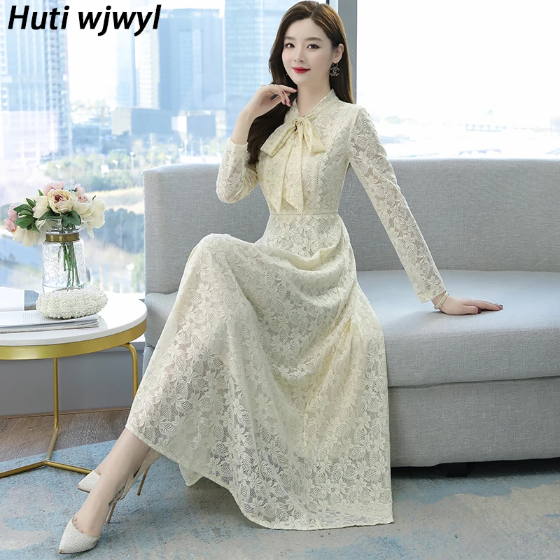 

Женское кружевное платье-макси с длинным рукавом, розовое облегающее платье средней длины в винтажном стиле, весна-осень 2022